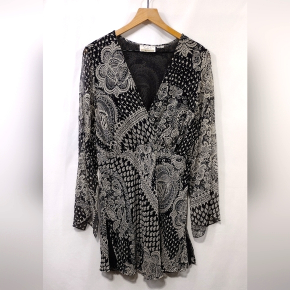 Vintage New York City Design Co. Silk Floral Dress Women's 2X Black White Boho